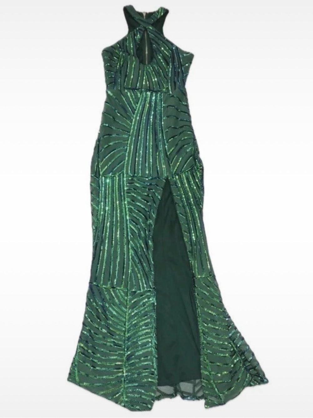 Green Sequin Halter Evening Gown